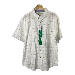 Seapointe Island Classics White Short Sleeve Bird Print Button Up Shirt  XL New